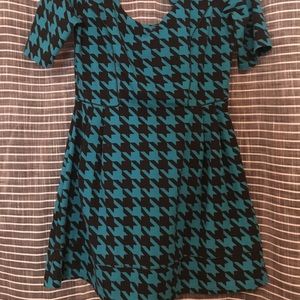 Houndstooth Turquoise Flare Dress